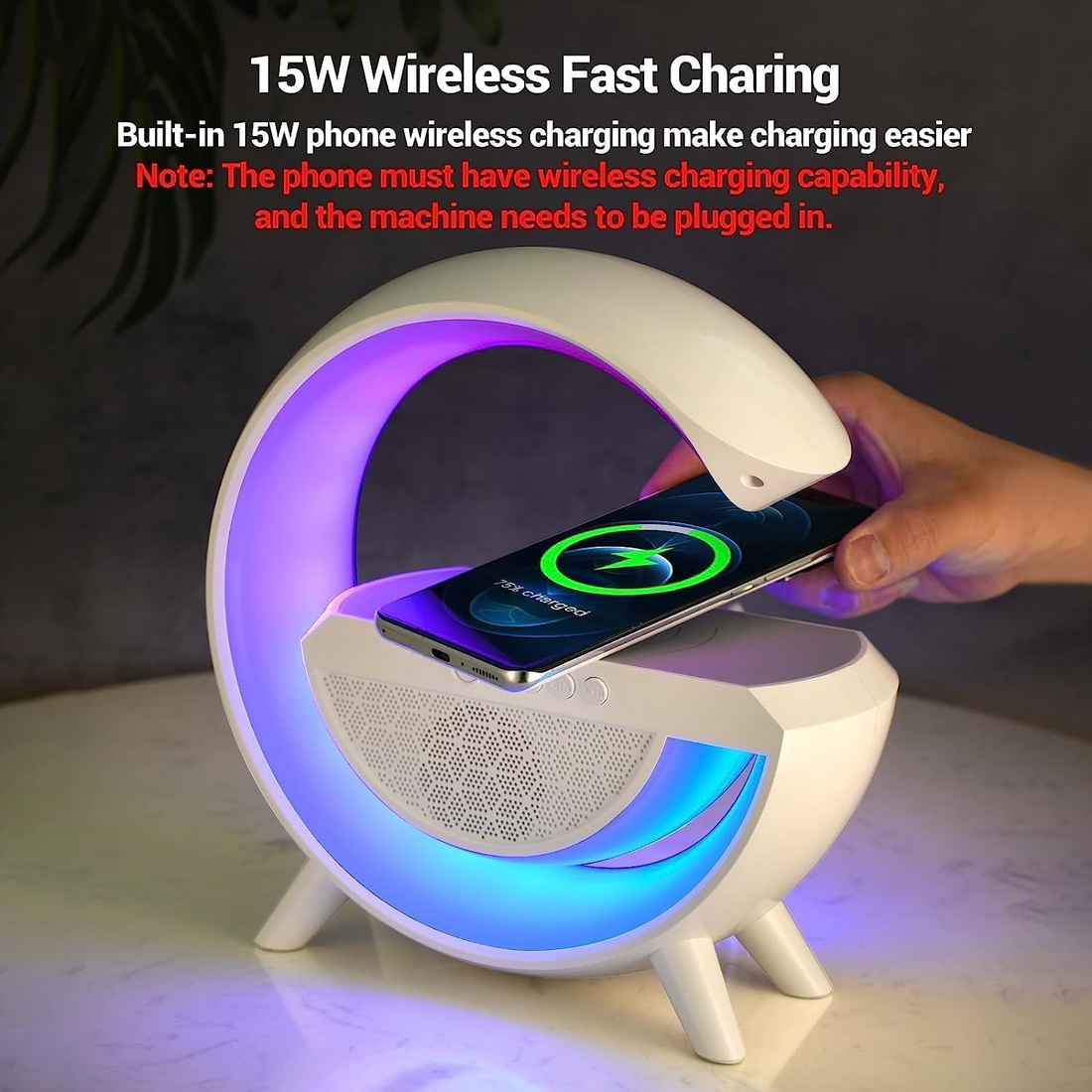 3-in-1 Night Light Bluetooth Speaker with 15W Wireless Mobile Charger