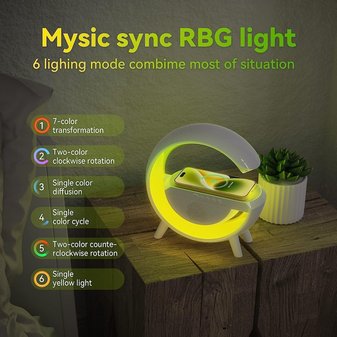 3-in-1 Night Light Bluetooth Speaker with 15W Wireless Mobile Charger