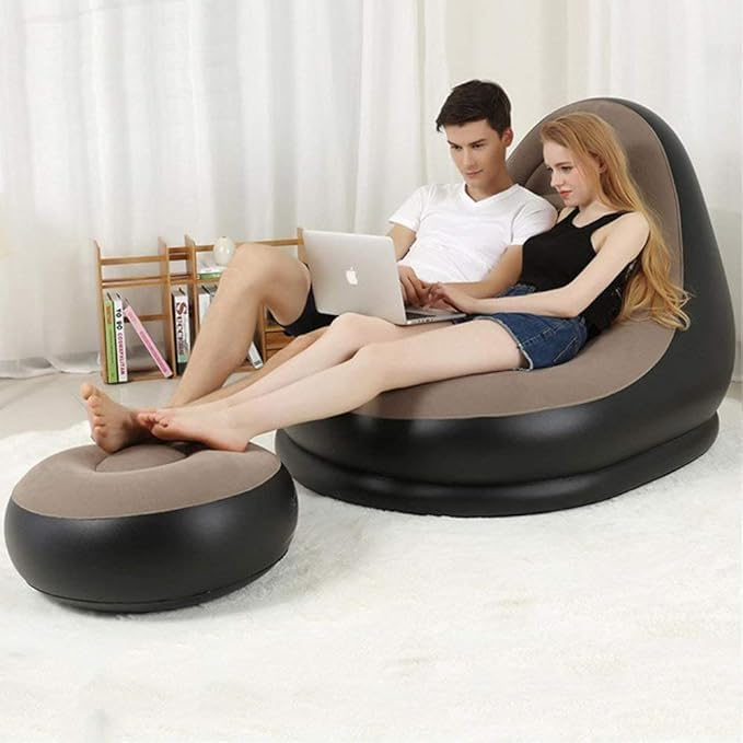 Folding Portable Lazy Sofa with Foot Stool Indoor Livingroom Bedroom