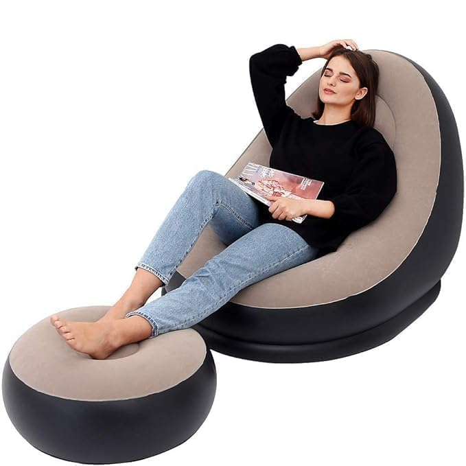 Folding Portable Lazy Sofa with Foot Stool Indoor Livingroom Bedroom