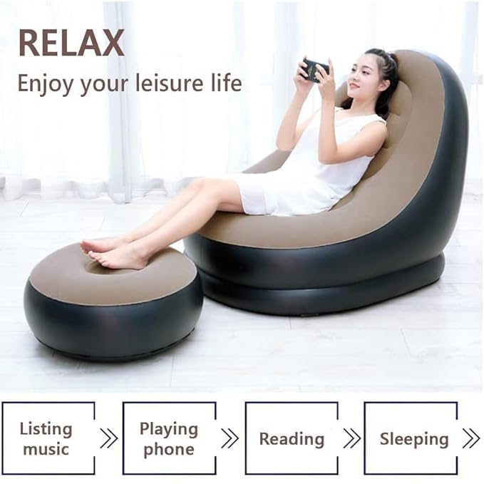 Folding Portable Lazy Sofa with Foot Stool Indoor Livingroom Bedroom