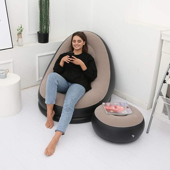 Folding Portable Lazy Sofa with Foot Stool Indoor Livingroom Bedroom
