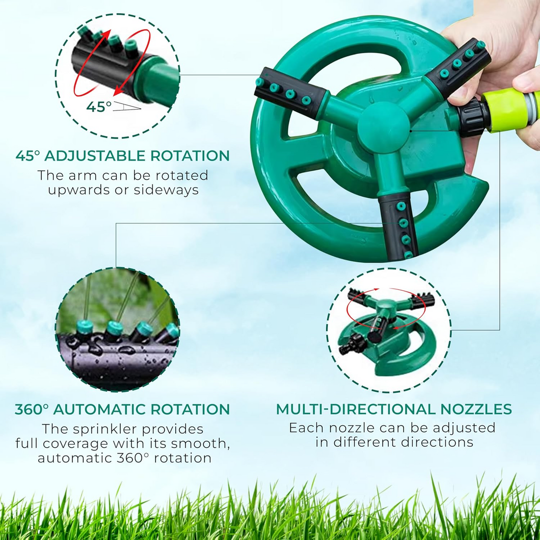 3 ARM 360° Automatic Rotating Garden Sprinkler with Adjustable Arms