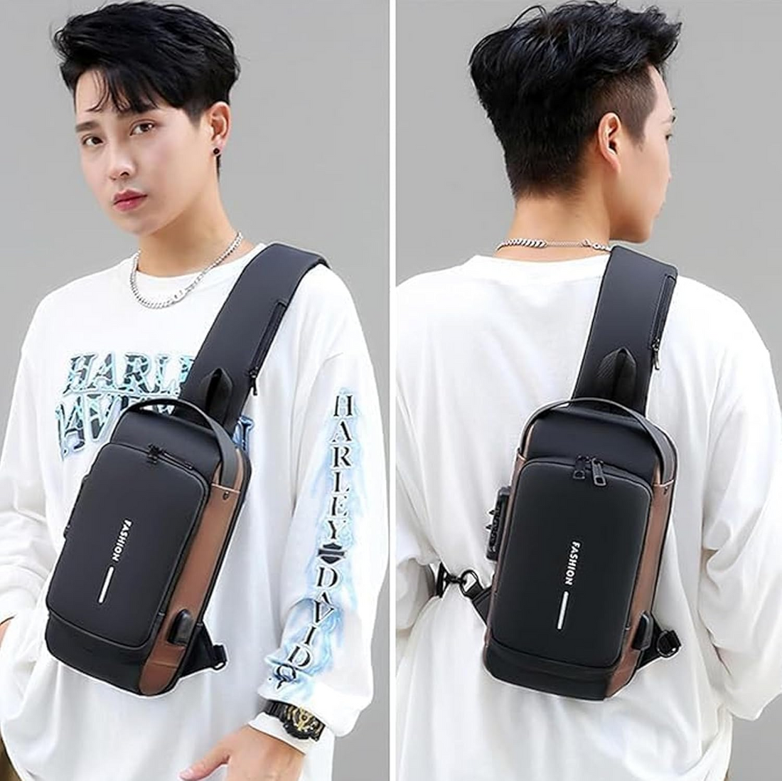 Anti-Theft Sling Backpack with USB Charging Port, Men's Crossbody Shoulder Bag