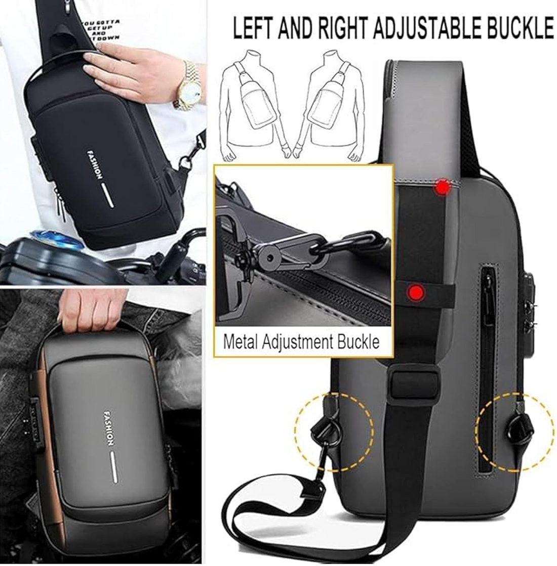 Anti-Theft Sling Backpack with USB Charging Port, Men's Crossbody Shoulder Bag