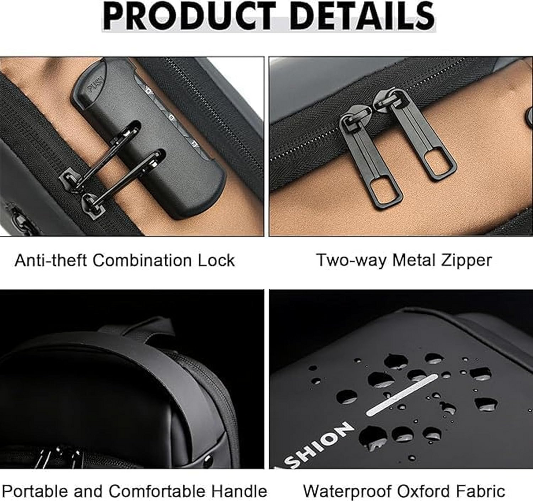 Anti-Theft Sling Backpack with USB Charging Port, Men's Crossbody Shoulder Bag