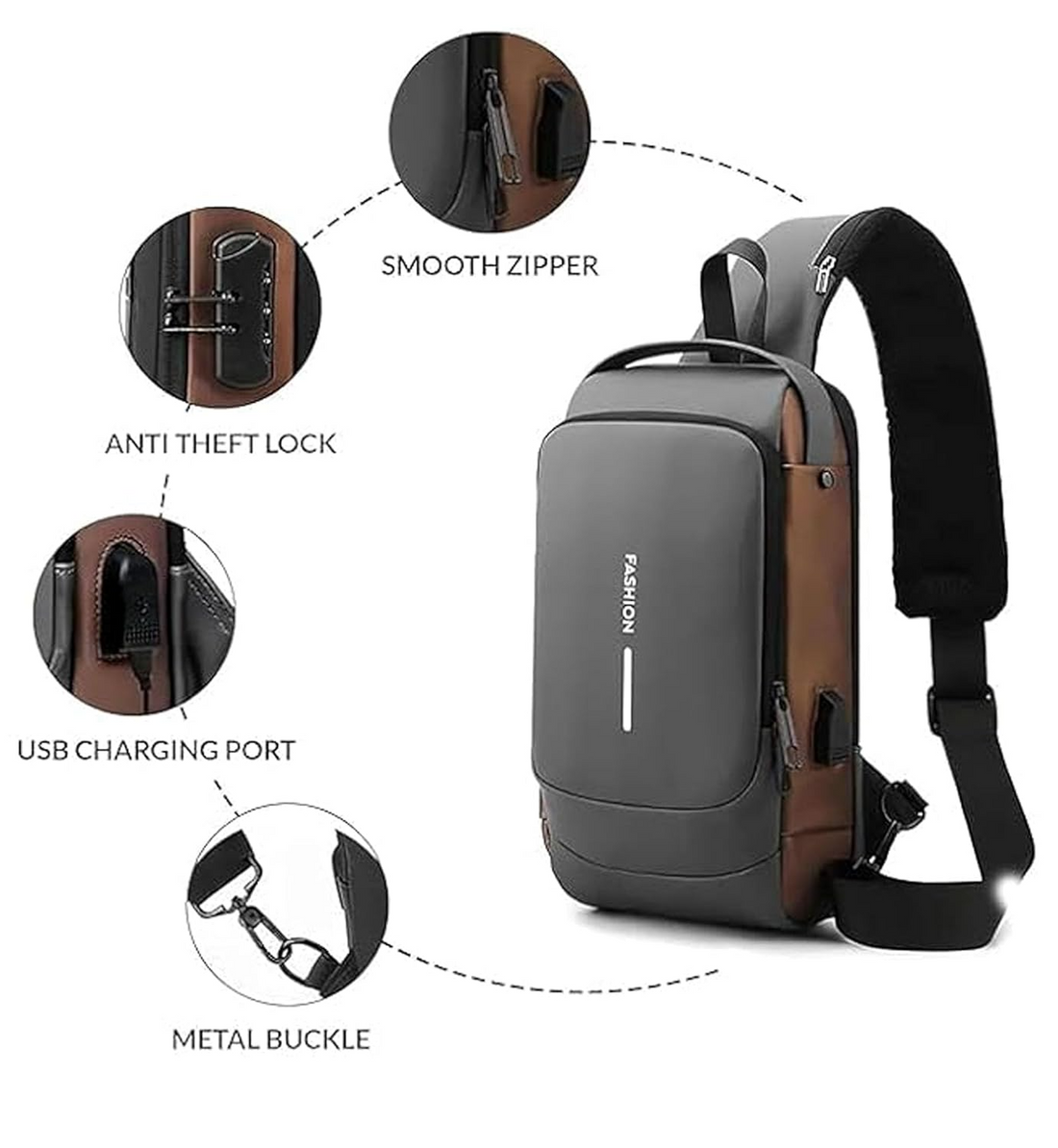 Anti-Theft Sling Backpack with USB Charging Port, Men's Crossbody Shoulder Bag