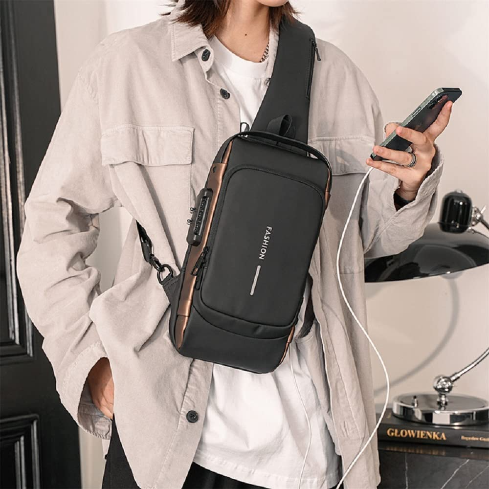 Anti-Theft Sling Backpack with USB Charging Port, Men's Crossbody Shoulder Bag