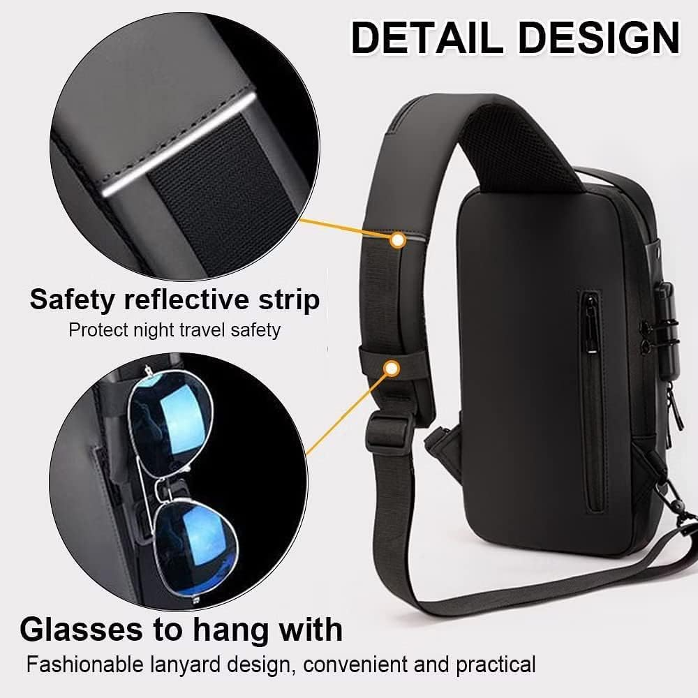 Anti-Theft Sling Backpack with USB Charging Port, Men's Crossbody Shoulder Bag