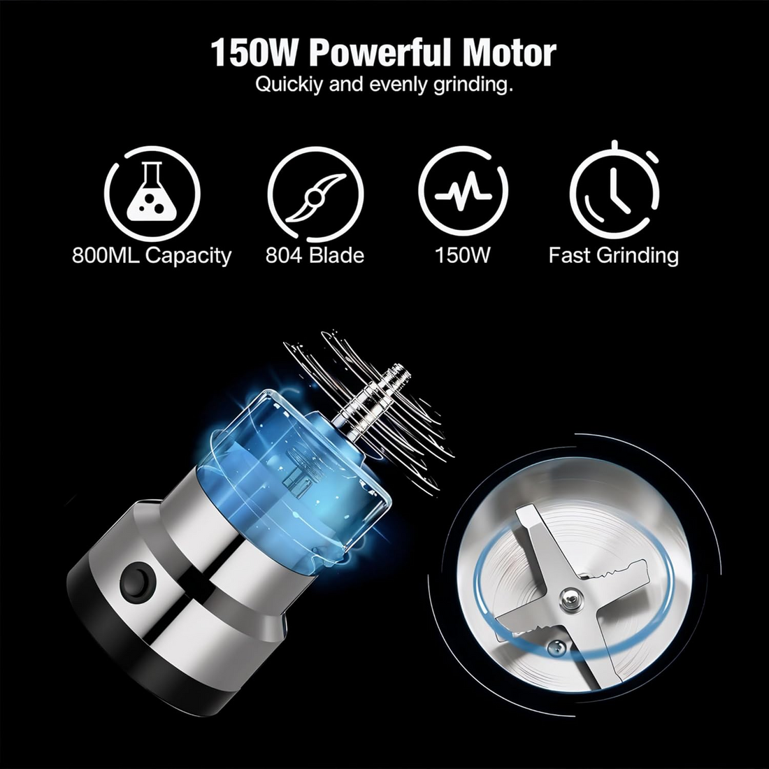 Nima Stainless Steel Multifunctional Mini Electric Grinder & Coffee Maker - Spice, Coffee, Masala, Beans, Nuts, Grains Grinder - Kitchen Mixer Grinder