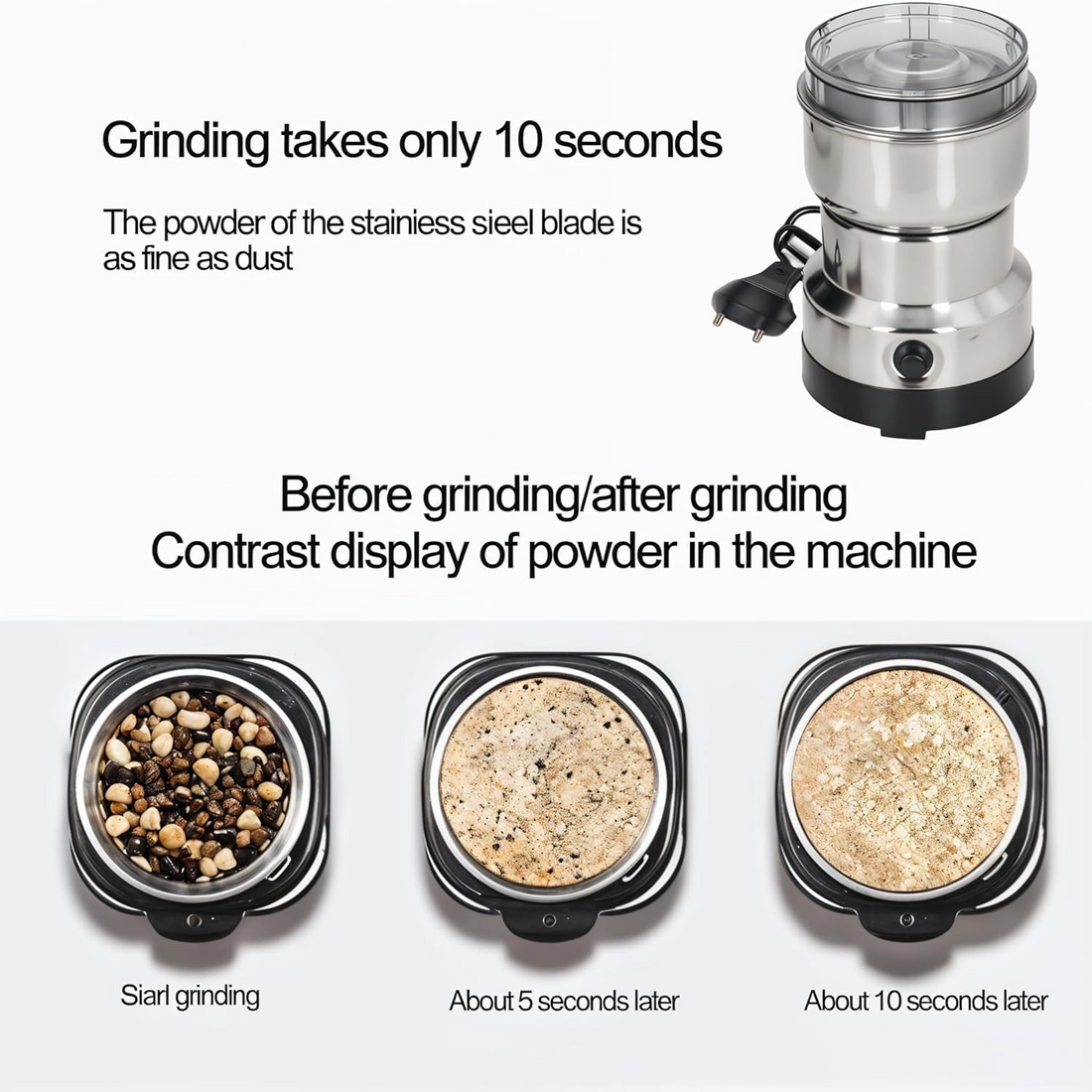 Nima Stainless Steel Multifunctional Mini Electric Grinder & Coffee Maker - Spice, Coffee, Masala, Beans, Nuts, Grains Grinder - Kitchen Mixer Grinder