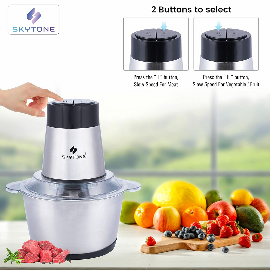 Electric Chopper, Meat Chopper With Stainless Steel Bowl Heavy 700W Motor - 2 Speed Modes For Kitchen Food Processor