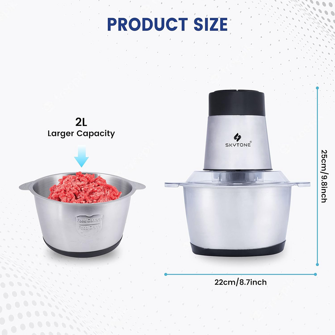Electric Chopper, Meat Chopper With Stainless Steel Bowl Heavy 700W Motor - 2 Speed Modes For Kitchen Food Processor